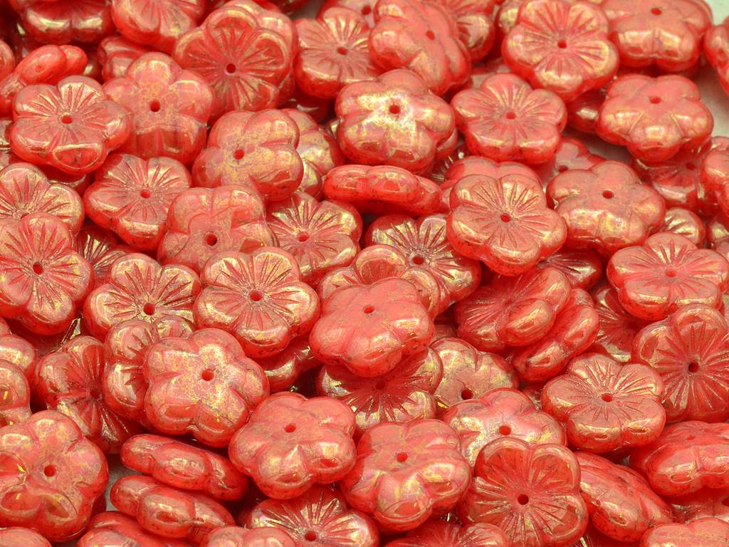 Cherry Flower Beads, Red Terracotta Red (96026-15495), Glass, Czech Republic