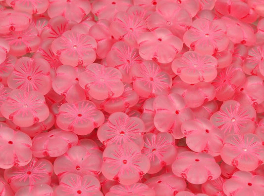 Cherry Flower Beads, Transparent Pink Matte Light Blue Lined (70110-84110-54308), Glass, Czech Republic