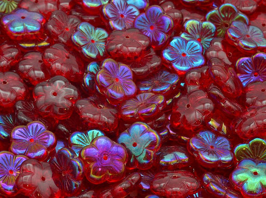 Cherry Flower Beads, Ruby Red 27307 (90080-27307), Glass, Czech Republic