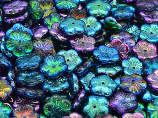 チェリーフラワービーズ、クリスタルマジックブルー（00030-95100）、ガラス、チェコ共和国