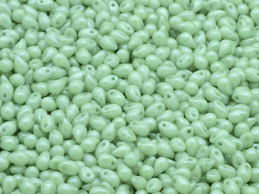 Drop Beads, Chalk White Luster Green Full Coated (03000-14457), Glass, Czech Republic