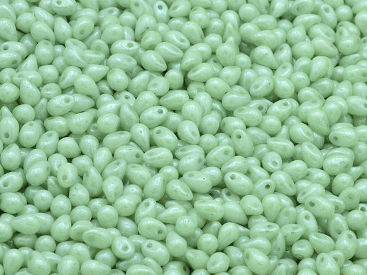 Drop Beads, Chalk White Luster Green Full Coated (03000-14457), Glass, Czech Republic