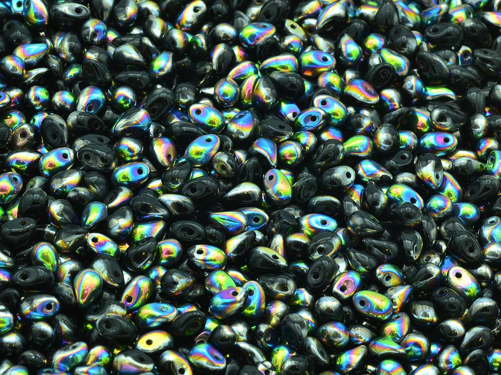 Drop Beads, Black Crystal Vitrail Medium Coating (23980-28101), Glass, Czech Republic