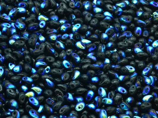 Drop Beads, Black Ab (23980-28701), Glass, Czech Republic