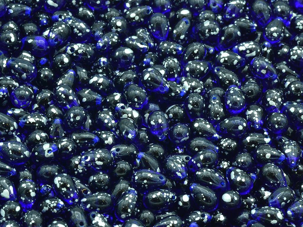 Drop Beads, Transparent Blue Silver Splash (30090-94400), Glass, Czech Republic