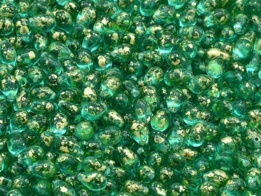 Drop Beads, Transparent Aqua Gold Splash (60200-94401), Glass, Czech Republic