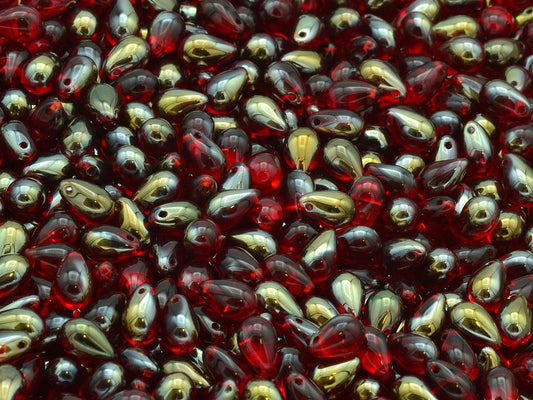 Drop Beads, Ruby Red Crystal Bronze Capri (90080-22601), Glass, Czech Republic