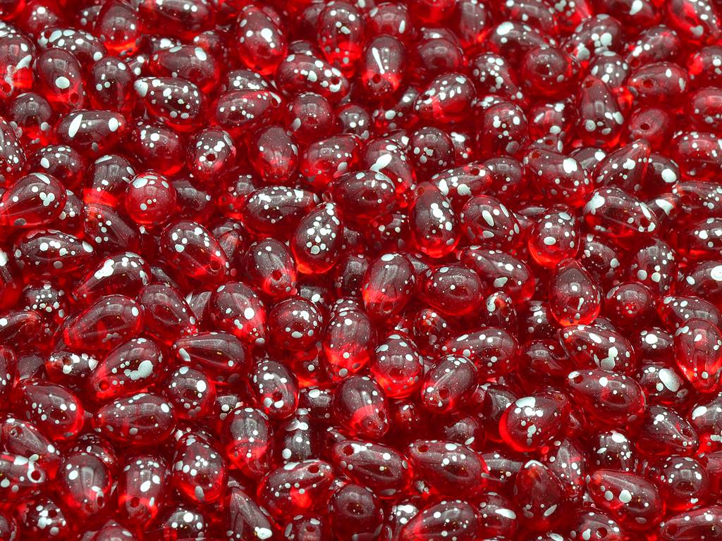 Drop Beads, Ruby Red Silver Splash (90080-94400), Glass, Czech Republic