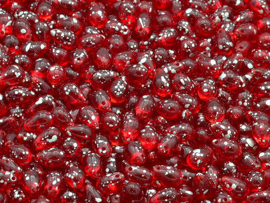 Drop Beads, Ruby Red Silver Splash (90080-94400), Glass, Czech Republic