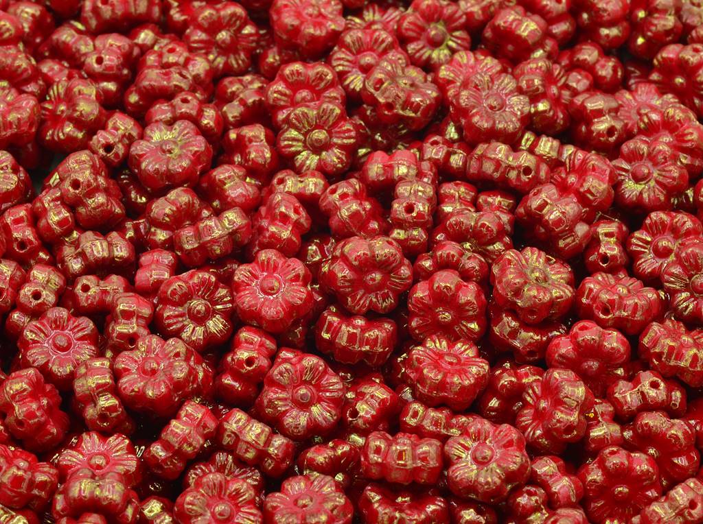 Flower Beads, Opaque Red Terracotta Red (93200-15495), Glass, Czech Republic