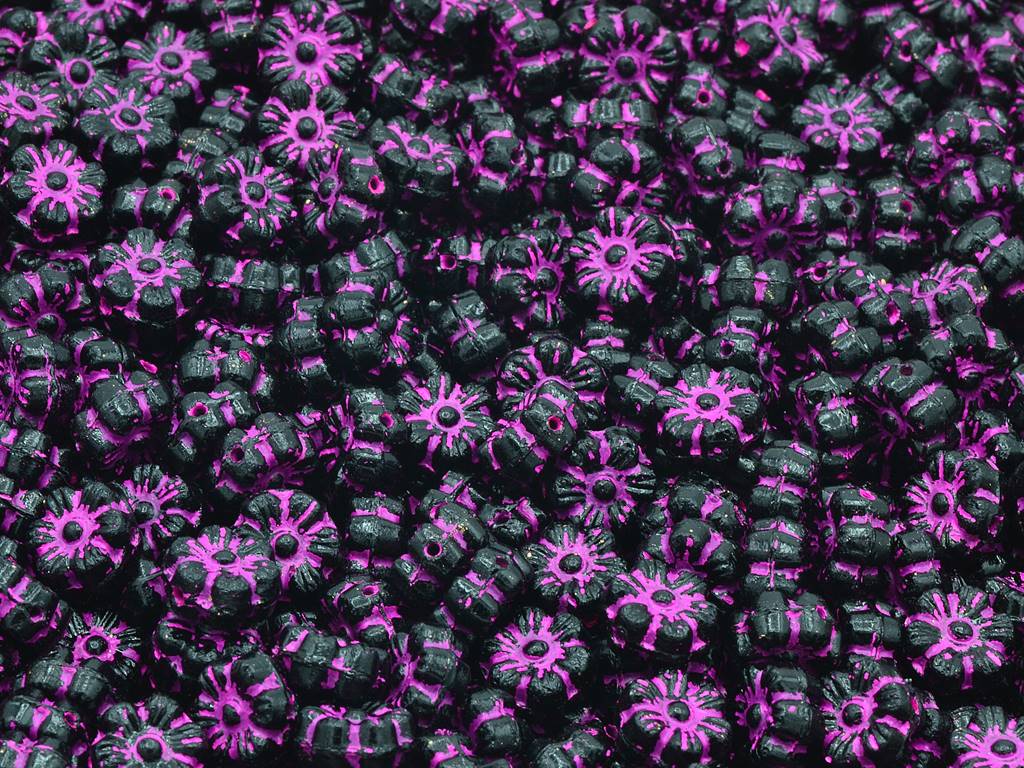 Flower Beads, Black 54570 (23980-54570), Glass, Czech Republic
