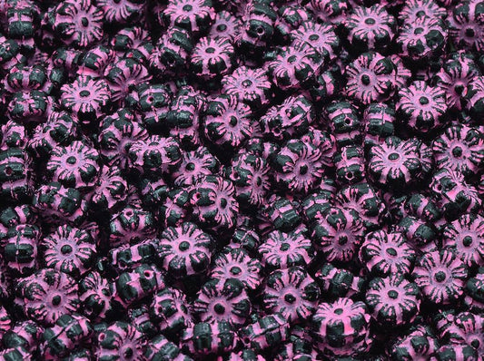 OUTLET 10 grams Flower Beads, 8 x 8 mm, Black Pink Lined (23980-46470), Glass, Czech Republic