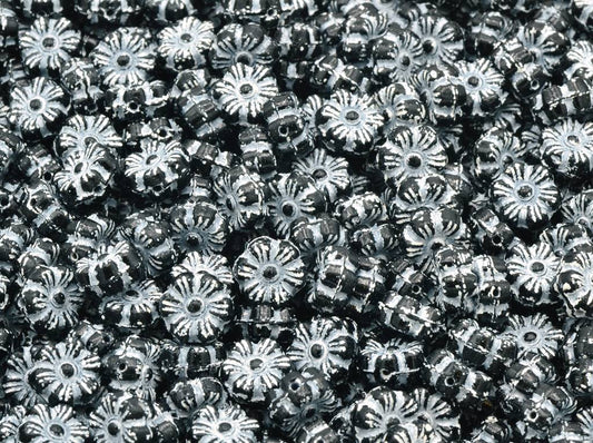 フラワービーズ、黒白ライン入り（23980-46401）、ガラス、チェコ共和国