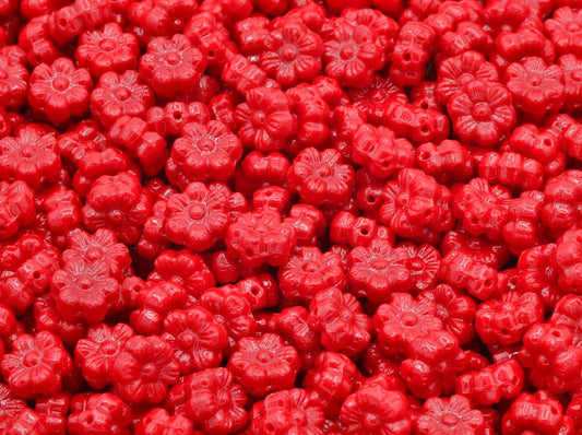 Flower Beads, Opaque Red (93200), Glass, Czech Republic