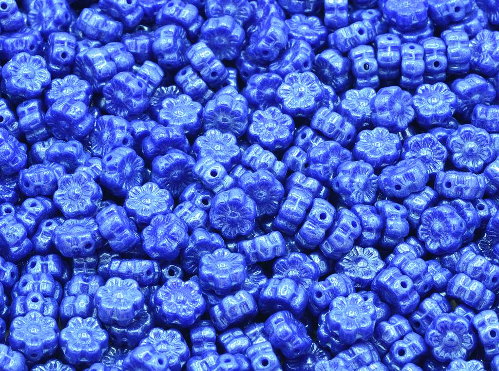 フラワービーズ、不透明ブルーヘマタイト（33070-14400）、ガラス、チェコ共和国