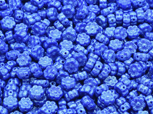 フラワービーズ、不透明ブルーヘマタイト（33070-14400）、ガラス、チェコ共和国