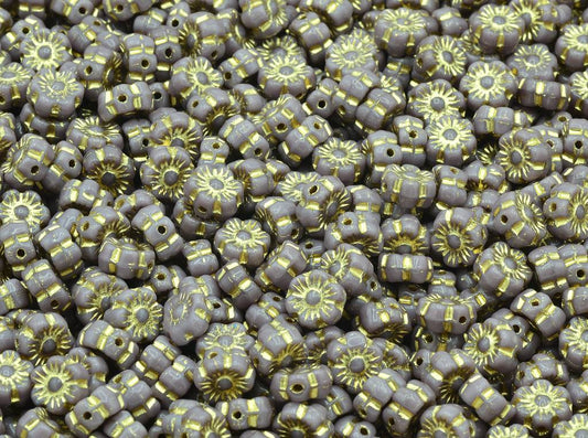 Flower Beads, Opaque Amethyst Gold Lined (23030-54202), Glass, Czech Republic