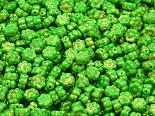 Flower Beads, Opaque Green 56902 (53220-56902), Glass, Czech Republic