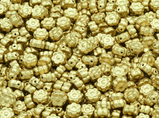 OUTLET 10 grams Flower Beads, 6 x 6 mm, Aztec Pale Gold (01710), Glass, Czech Republic