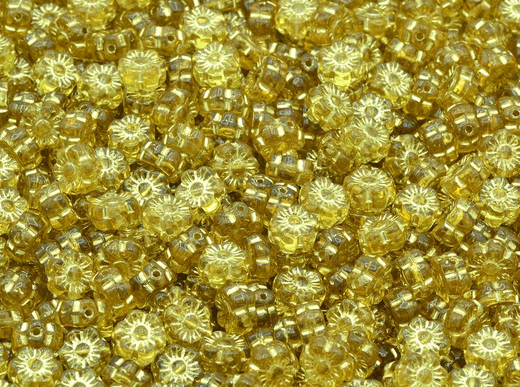 Flower Beads, Transparent Orange Gold Lined (10040-54202), Glass, Czech Republic