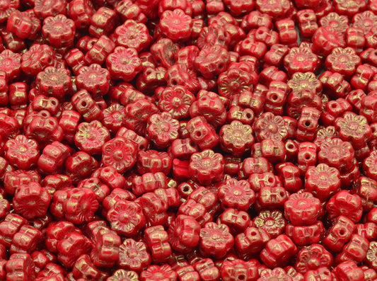 Flower Beads, Opaque Red Terracotta Red (93200-15495), Glass, Czech Republic