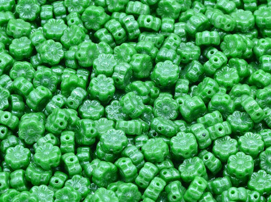 Flower Beads, Opaque Green Hematite (53220-14400), Glass, Czech Republic
