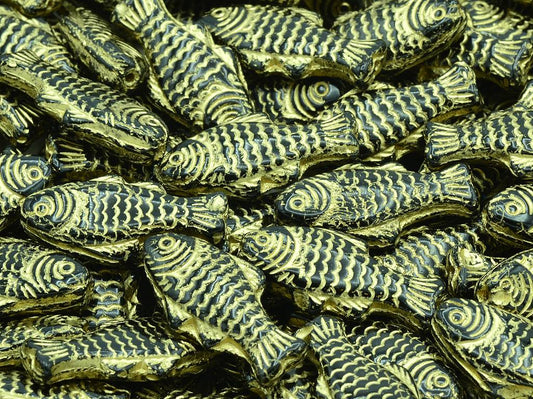 Big Fish Beads, Black Gold Lined (23980-54202), Glass, Czech Republic