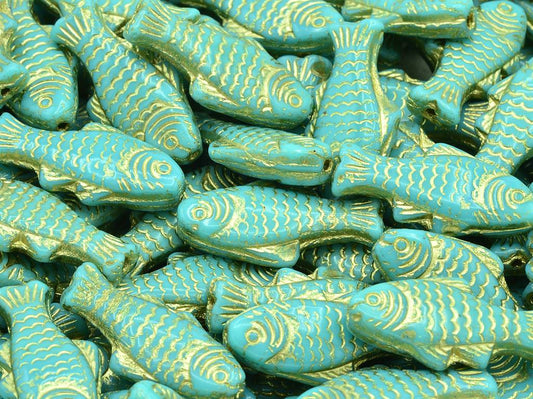 Big Fish Beads, Turquoise Gold Lined (63130-54202), Glass, Czech Republic