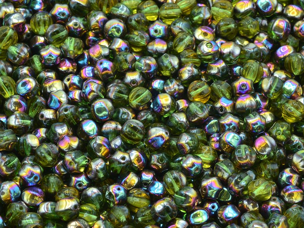 Melon Beads, Transparent Green 28009 (50400-28009), Glass, Czech Republic