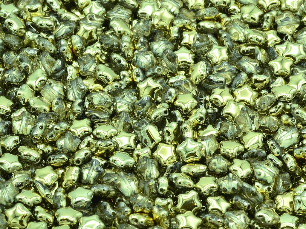 Flat Star Beads, Crystal Gold (00030-26441), Glass, Czech Republic