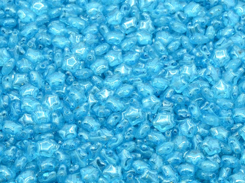 Flat Star Beads, Transparent Aqua Hematite (60020-14400), Glass, Czech Republic