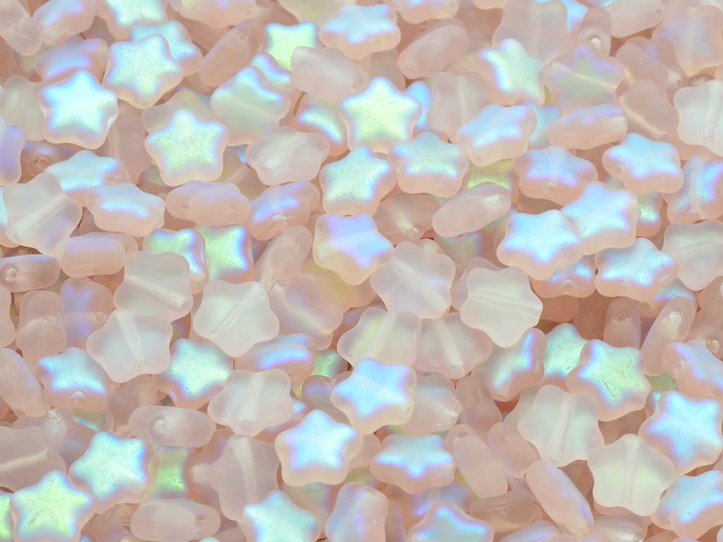 Flat Star Beads, Transparent Pink Matte Ab (70110-84110-28701), Glass, Czech Republic