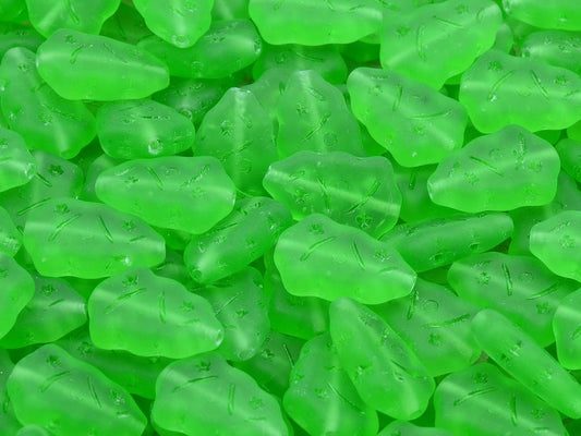 OUTLET 10 grams Christmas Tree Beads, 17 x 11 mm, Green Transparent Matte (50040-84110), Glass, Czech Republic