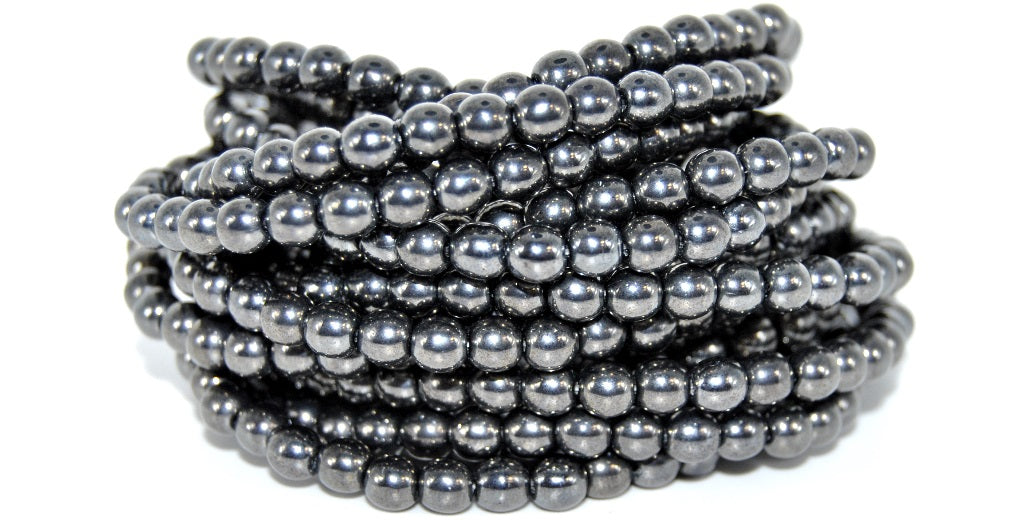 OUTLET 10 grams Round Druck Beads, 5 x 5 mm, Black Hematite (23980-14400), Glass, Czech Republic