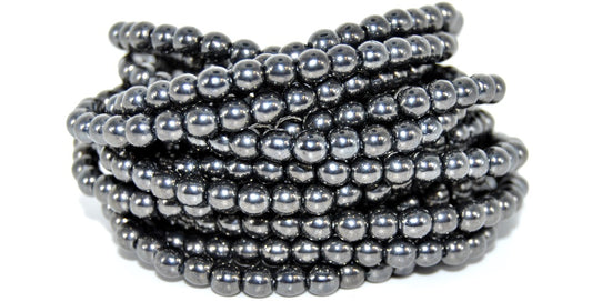 OUTLET 10 grams Round Druck Beads, 5 x 5 mm, Black Hematite (23980-14400), Glass, Czech Republic