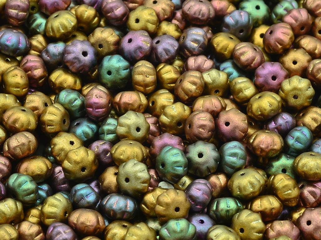 パンプキンビーズ、バイオレットレインボーメタリックアイリス（01640）、ガラス、チェコ共和国