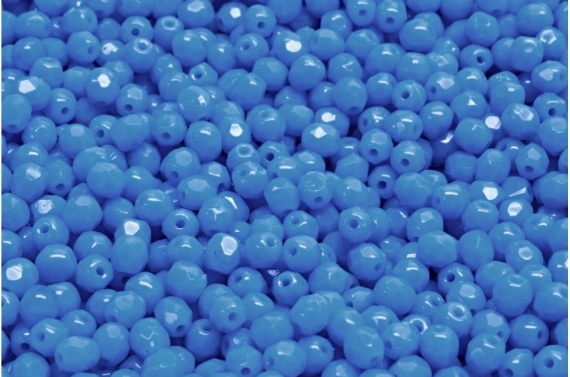 ファセット加工ビーズ ラウンド、不透明ブルー（33100）、ボヘミアクリスタルガラス、チェコ共和国