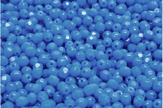 ファセット加工ビーズ ラウンド、不透明ブルー（33100）、ボヘミアクリスタルガラス、チェコ共和国