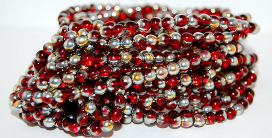 Round Pressed Glass Beads Druck, Ruby Red Rose Gold Capri (5-90080-27101), Glass, Czech Republic ~ STRANDED