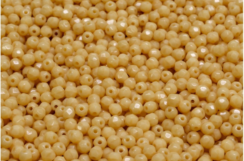 多面圆形火抛光珠，米色（13020），玻璃，捷克共和国