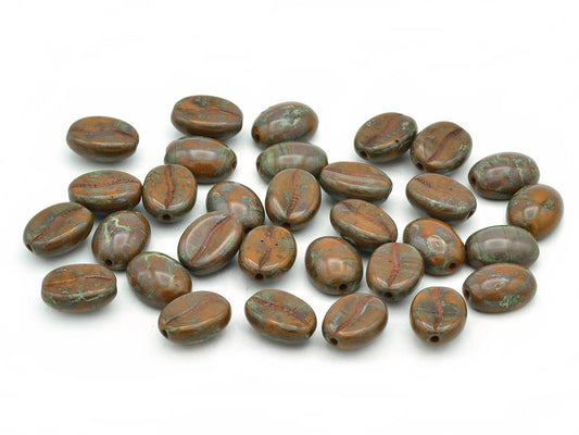 OUTLET 10 grams Coffee Bean Beads, 11 x 8 mm, Opaque Brown Travertin (13600-86800), Glass, Czech Republic