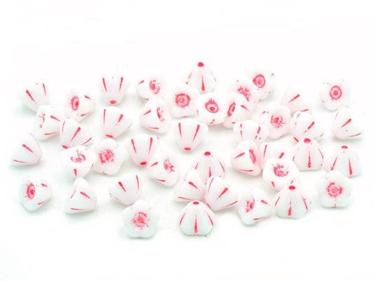 Bell Flower Beads, Chalk White Pink Lined (03000-46470), Glass, Czech Republic