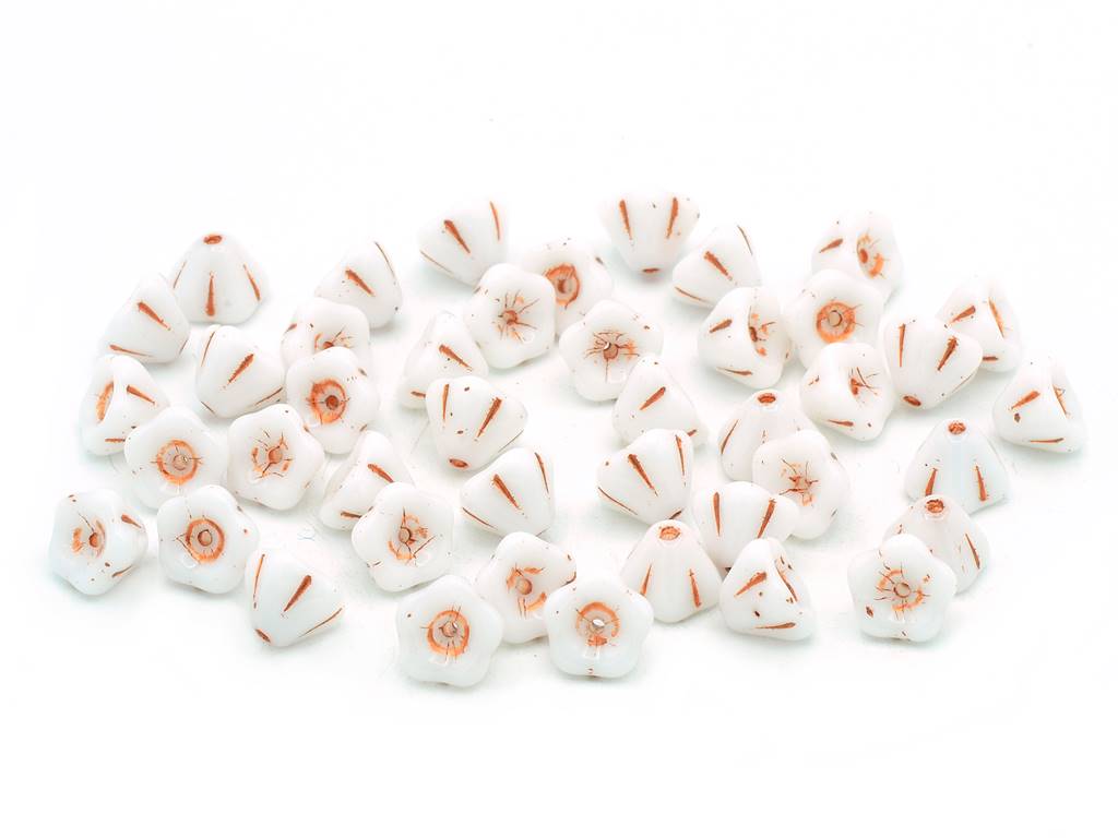 Bell Flower Beads, Chalk White Copper Lined (03000-54307), Glass, Czech Republic