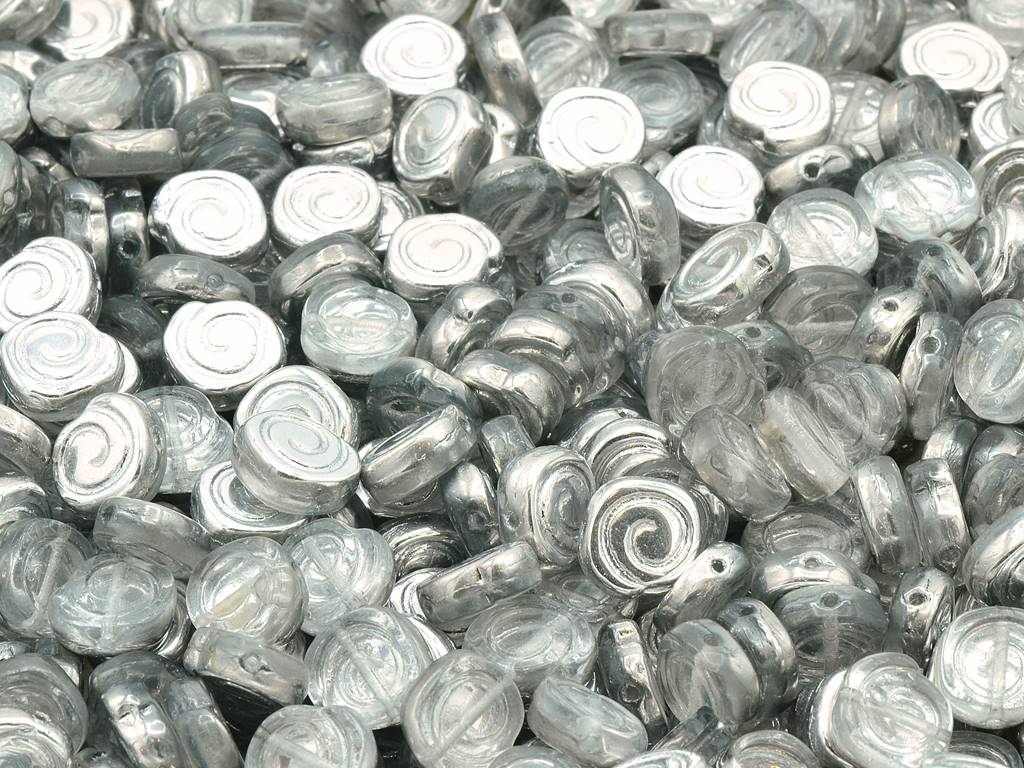 Gepresste Spiralschneckenperlen, Crystal Crystal Silver Half Coating (00030-27001), Glas, Tschechische Republik