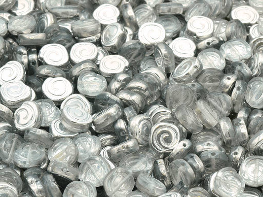 Spiral Snail Pressed Beads, Crystal Crystal Silver Half Coating (00030-27001), Glass, Czech Republic