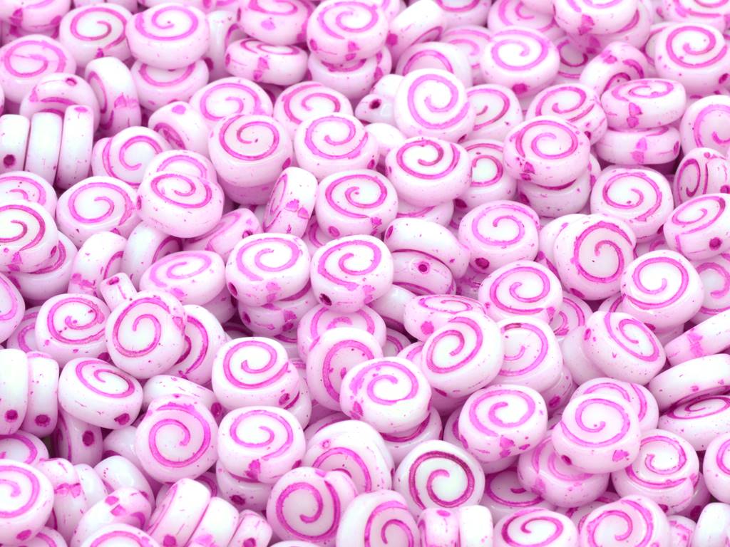 Spiral Snail Pressed Beads, Chalk White 54570 (03000-54570), Glass, Czech Republic