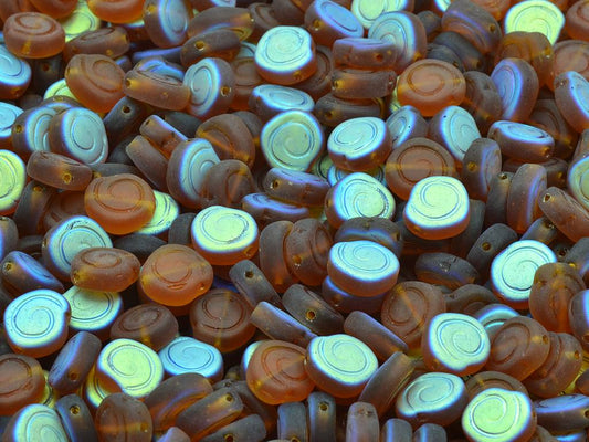 Spiral Snail Pressed Beads, Transparent Brown Matte Ab (10110-84110-28701), Glass, Czech Republic