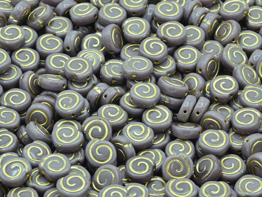 Spiral Snail Pressed Beads, Purple  Gold Lined (23020-54202), Glass, Czech Republic