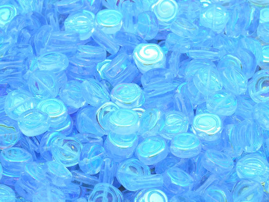 Spiral Snail Pressed Beads, Transparent Blue Ab (30010-28701), Glass, Czech Republic