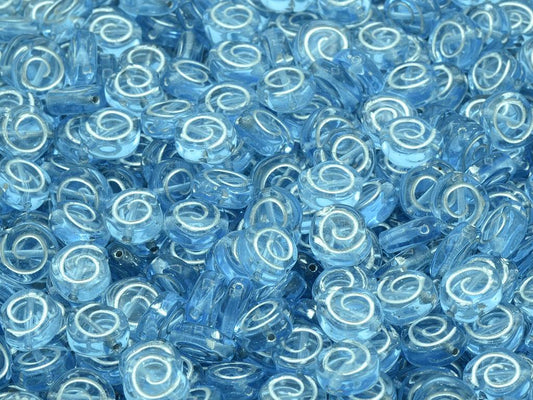 Spiral Snail Pressed Beads, Transparent Blue Silver Lined (30010-54201), Glass, Czech Republic